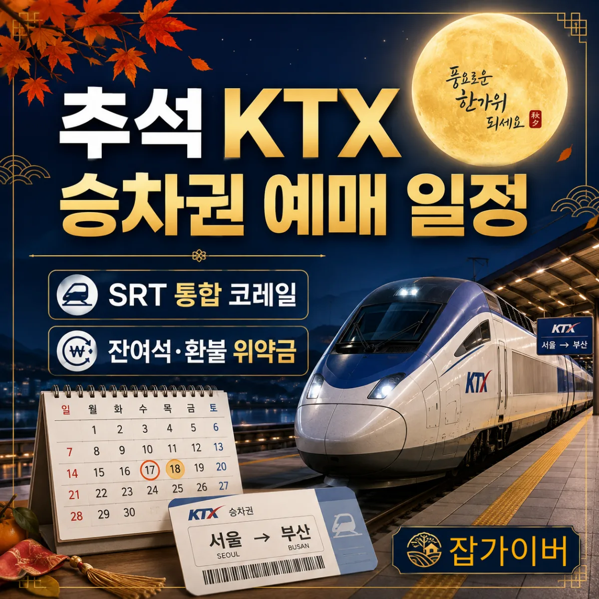 2026 추석 KTX 승차권 예매 일정 SRT 통합 코레일플러스 잔여석 환불 위약금