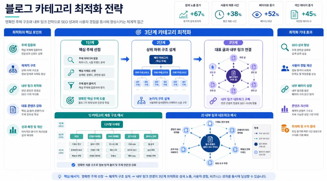 블로그 카테고리 최적화를 위한 핵심 주제 선정과 내부 링크 연결 전략 이미지