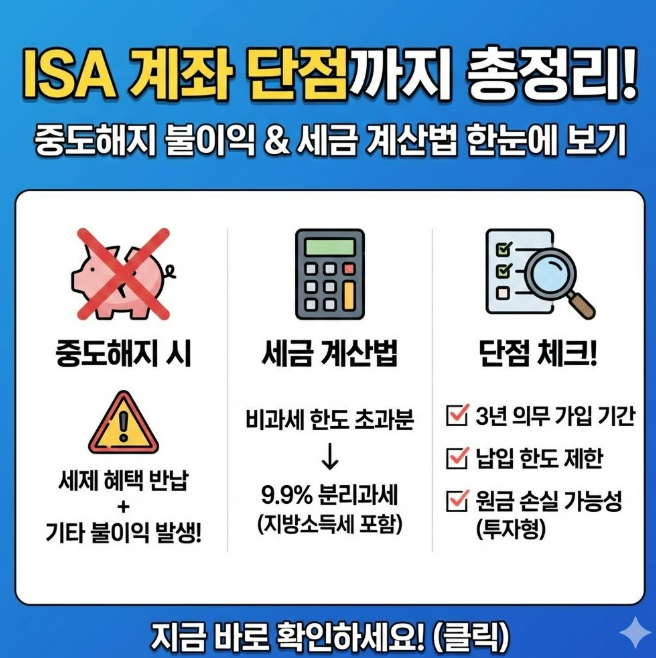 ISA 계좌 단점까지 총정리! 중도해지 불이익과 세금 계산법 한눈에 보기
