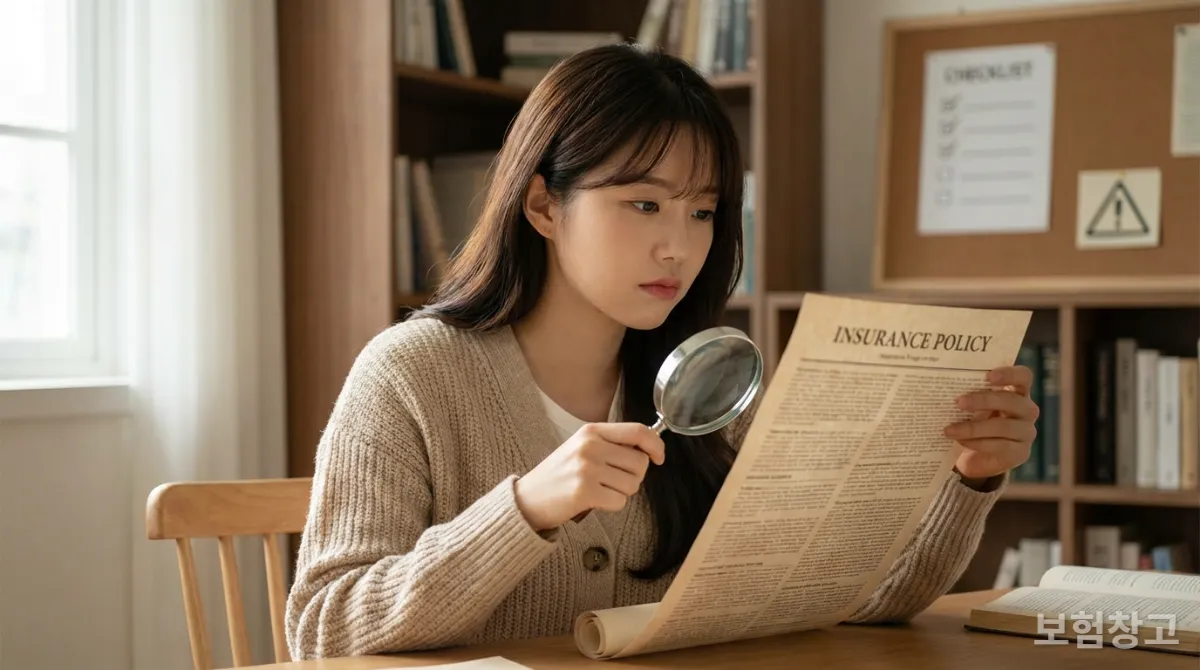 미니보험 약관을 꼼꼼히 살펴보는 모습