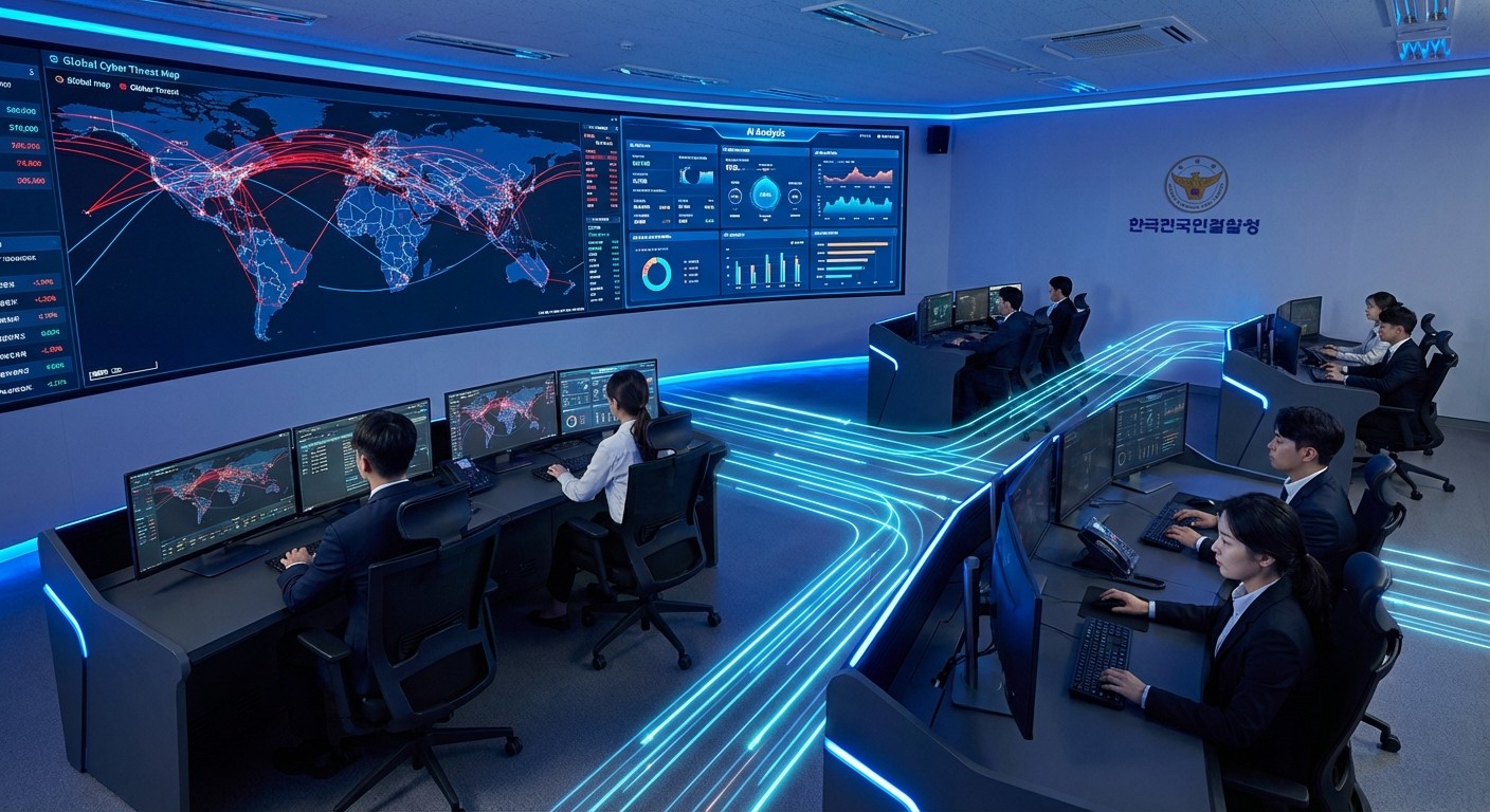 AI 기술을 활용해 실시간으로 사이버 위협을 모니터링하고 대응하는 차세대 보안관제센터의 모습