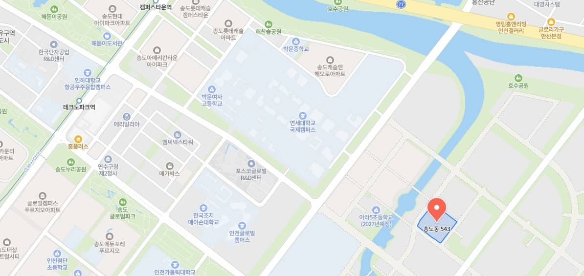 송도 한내들 센트럴 리버 위치