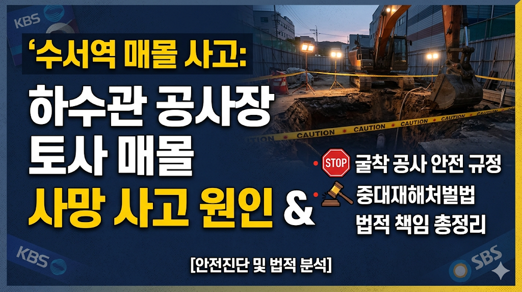 수서역 매몰 사고: 하수관 공사장 토사 매몰 사망 사고 원인과 굴착 공사 안전 규정 및 중대재해처벌법 법적 책임 분석