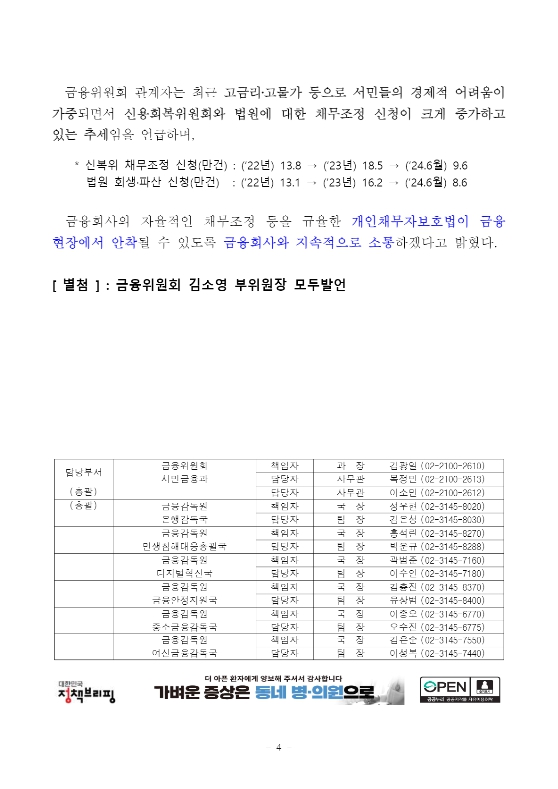 개인채무자보호법 보도자료