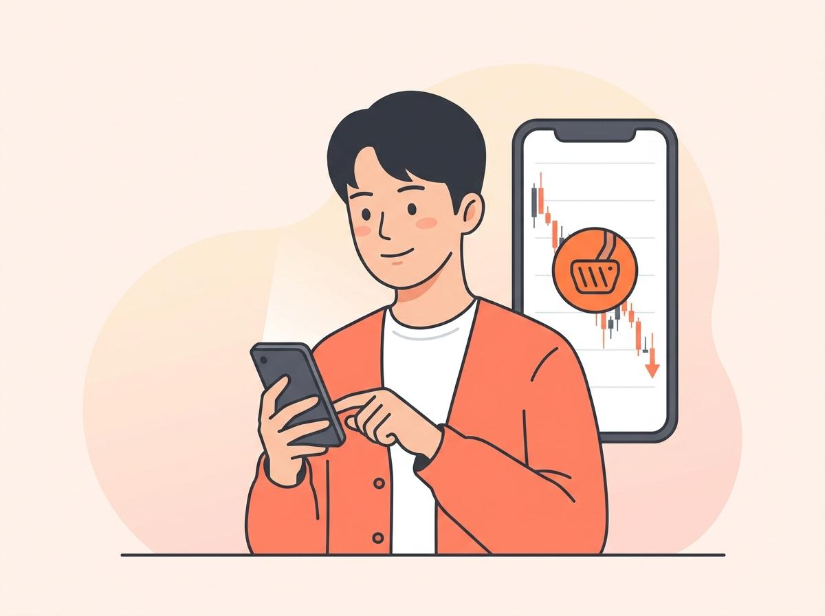 주식 시장 전광판의 급락과 강한 레드 컬러의 브레이크 버튼 일러스트