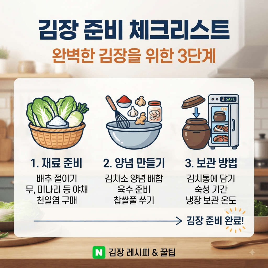 김장 준비 체크리스트 (재료준비, 양념만들기, 보관방법)