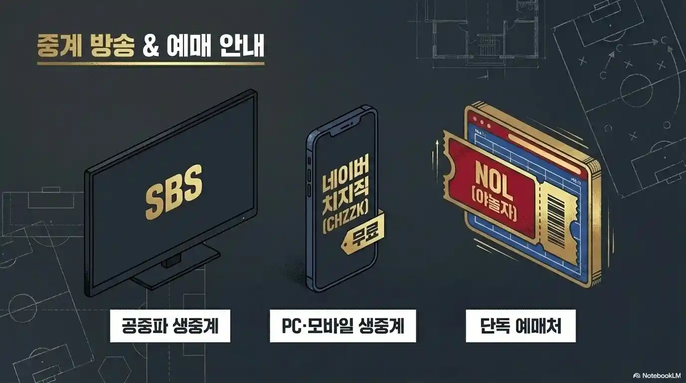 중계 방송 및 예매 안내: SBS 공중파 생중계, 네이버 치지직 무료 PC 및 모바일 생중계, 야놀자 단독 예매처