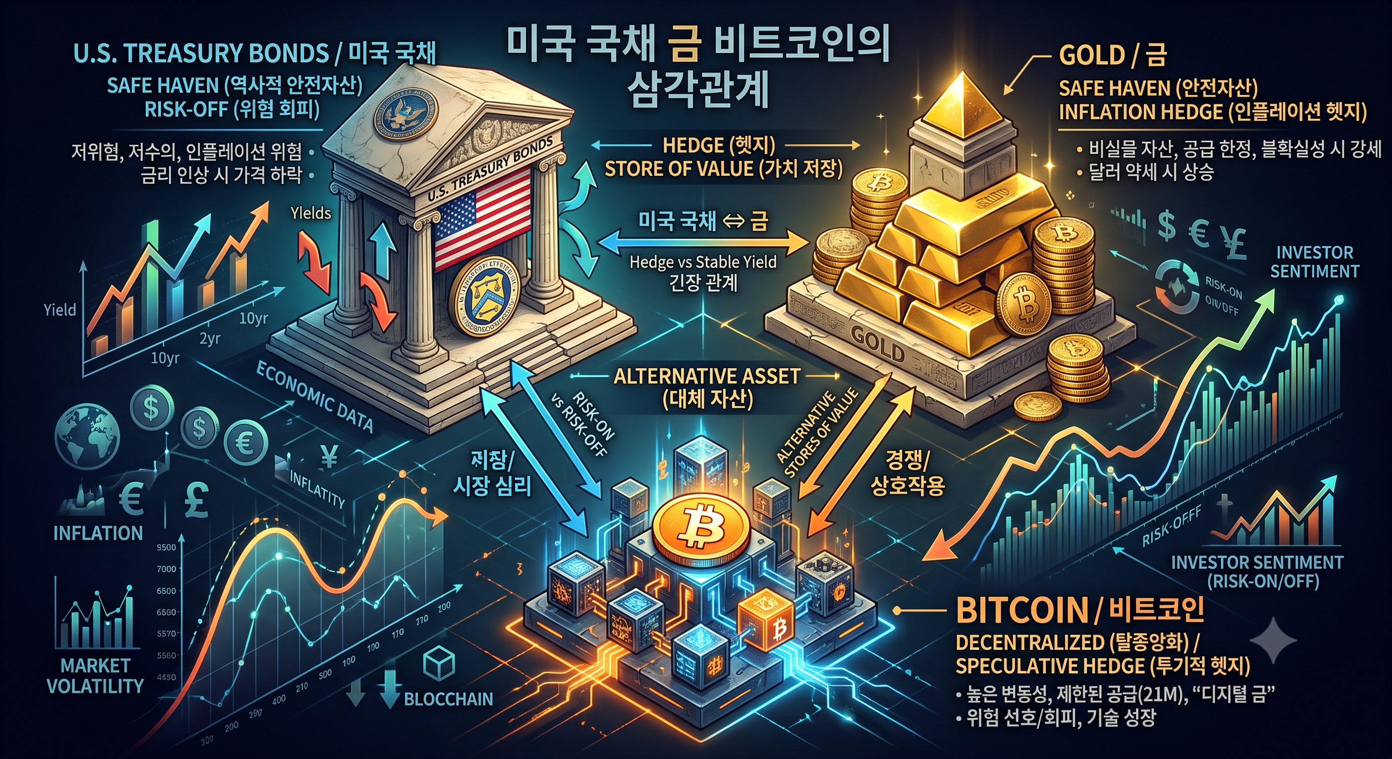 미국국채, 금, 비트코인의 삼각관계