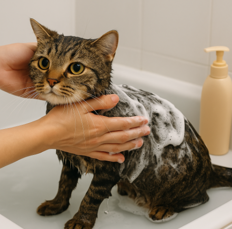 목욕하는 고양이