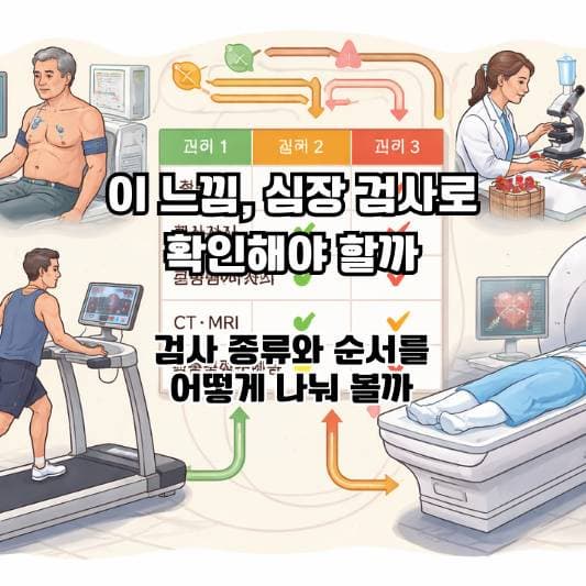 가슴이 답답할 때 협심증 검사를 차분히 확인하는 중년의 일상 장면