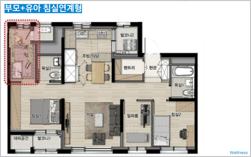 55㎡ 부모+유아 침실연계형 평면이미지
