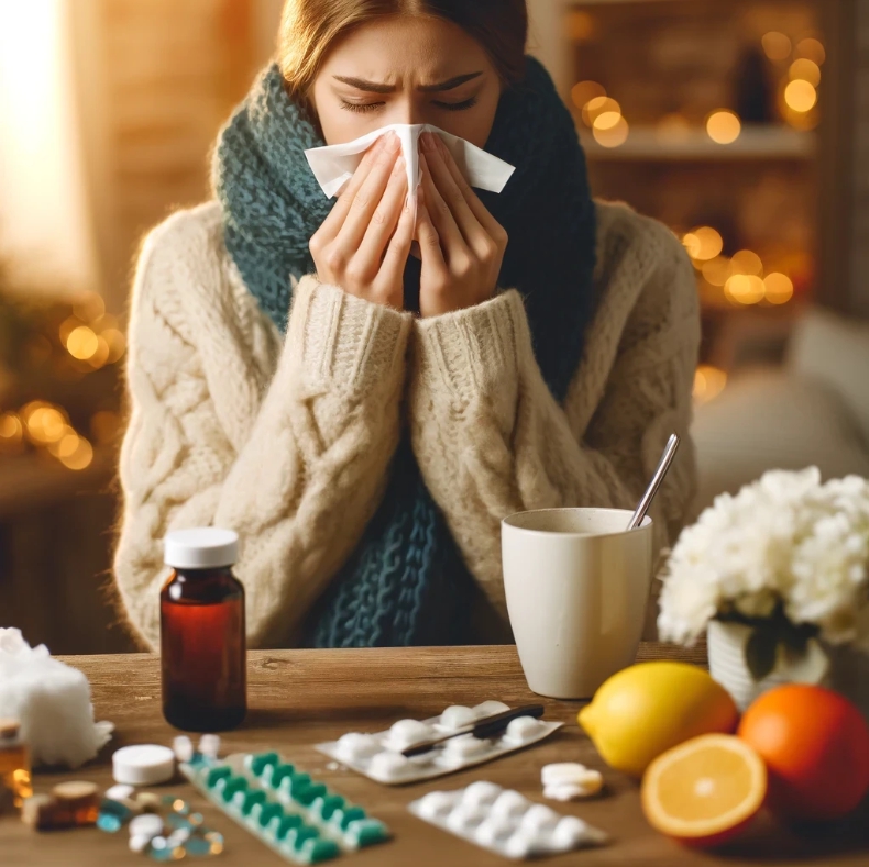 감기에-걸려-콧물-닦는-여자의-모습