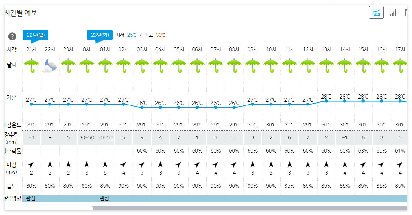 기상청 동네 예보 날씨누리 홈페이지