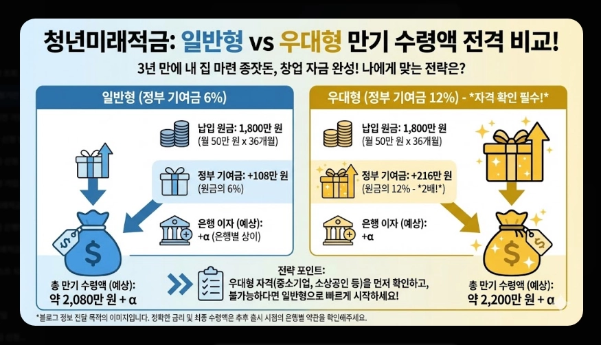 청년미래적금 신청기간 및 금리 [은행별 비교] 일반형 vs 우대형 수령액 계산 가이드