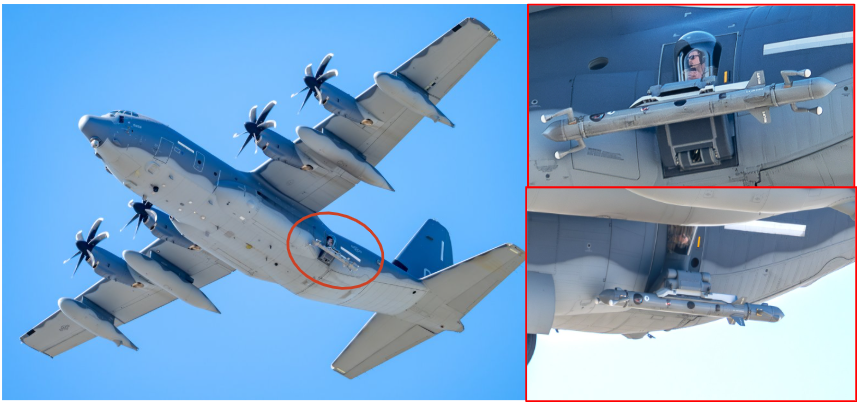 Angry Kitten 전자전 Pod를 탑재하고 있는 HC-130J 항공기 모습