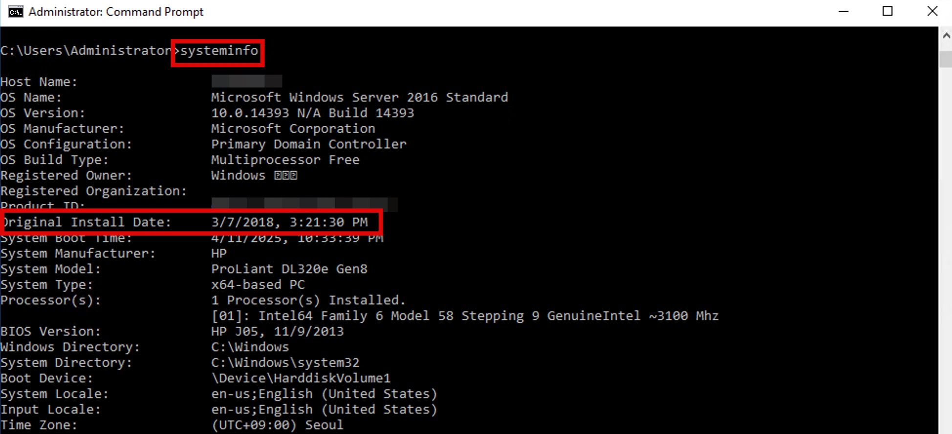 윈도우 OS 최초 설치일 확인 명령어
