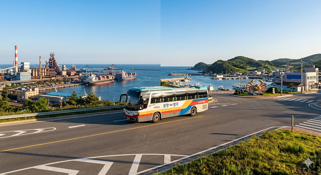 포항과 영덕을 오가는 멋있는 버스와 대게