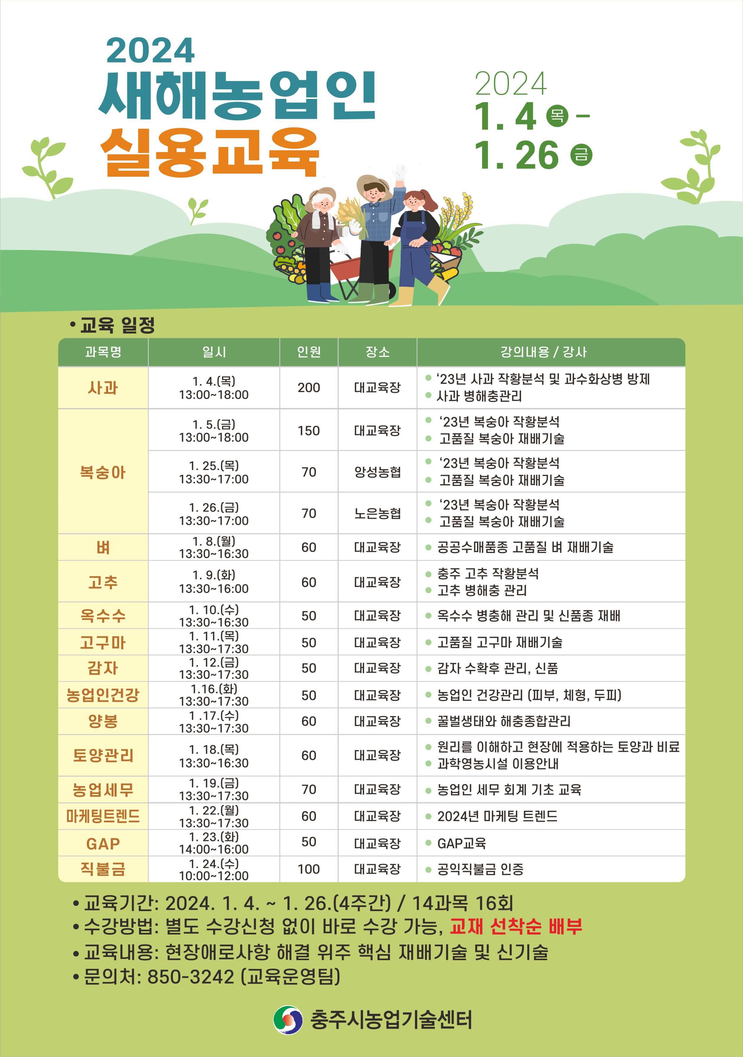 2024 충주시새해농업인실용 일정