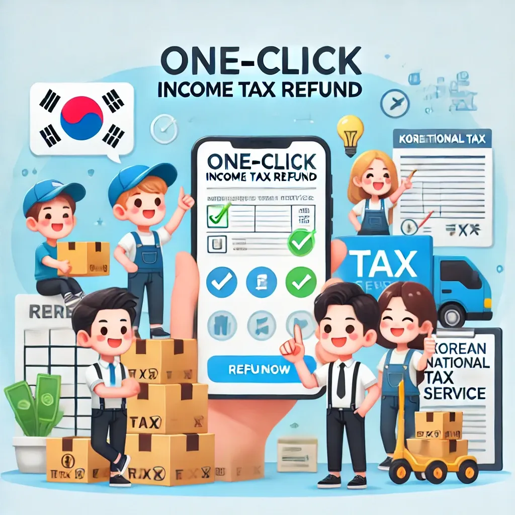 국세청 원클릭 환급 서비스로 세금을 돌려받는 프리랜서와 배달 라이더들의 모습이 담긴 썸네일 이미지