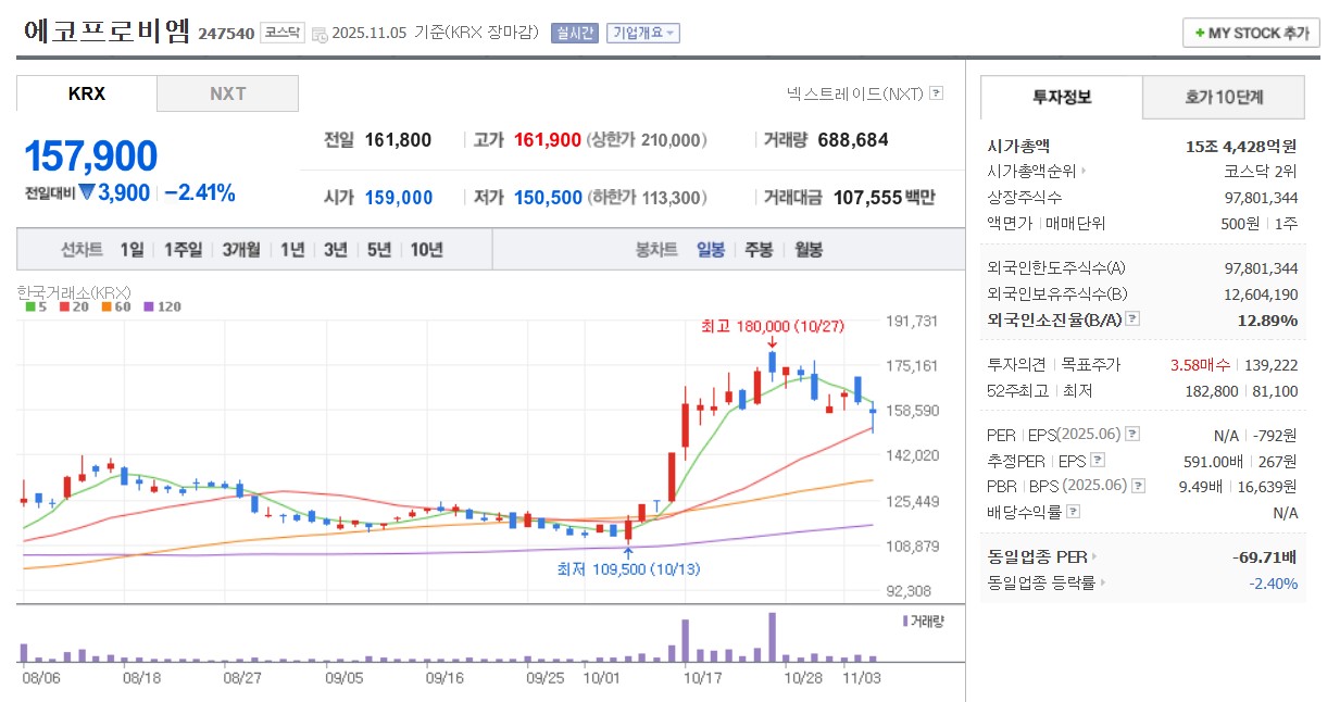 에코프로비엠 일봉 차트