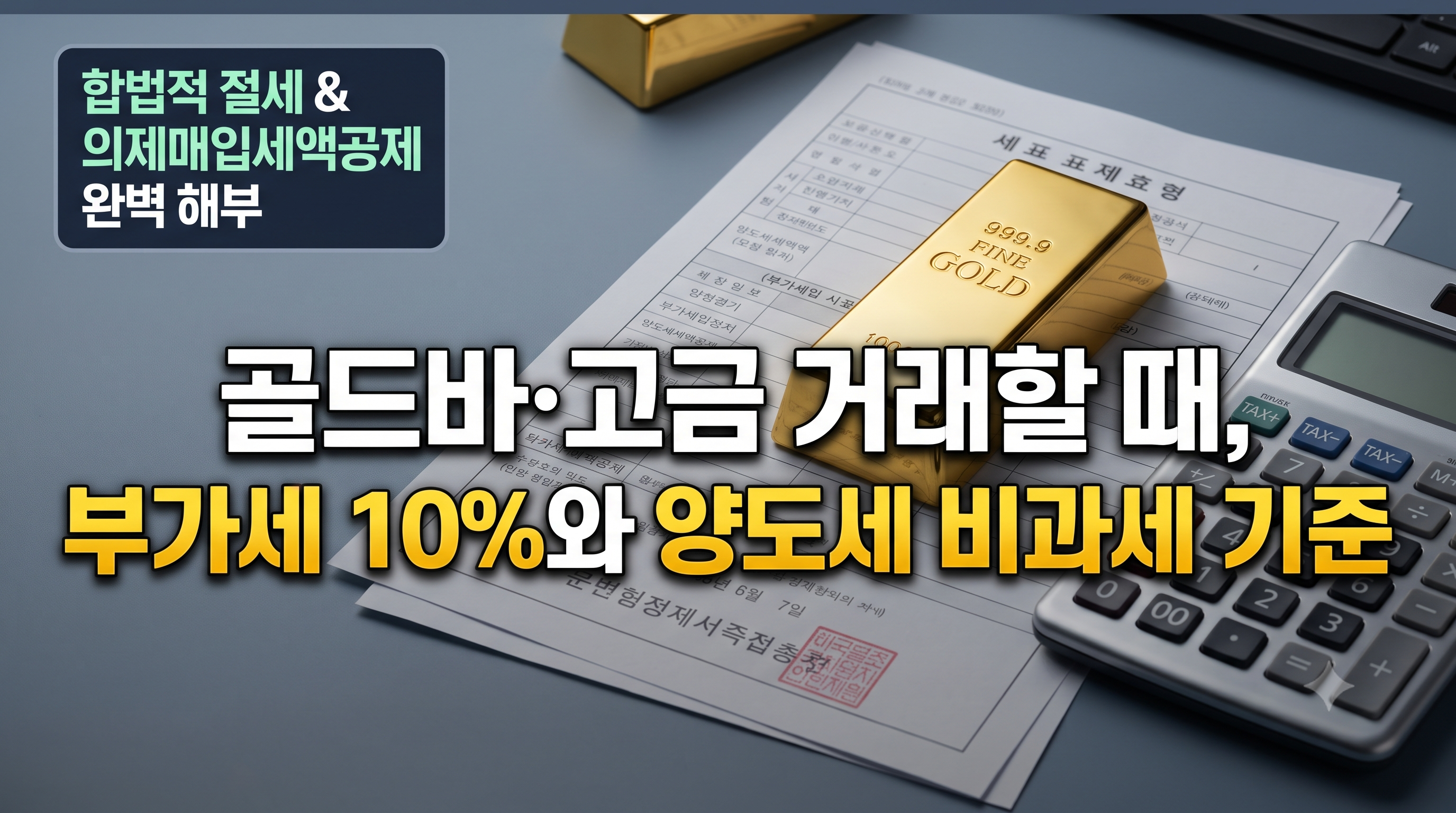실물 골드바 및 고금 매매 시 적용되는 부가가치세 10퍼센트 면제 조건과 양도소득세 비과세 세무 분석 안내