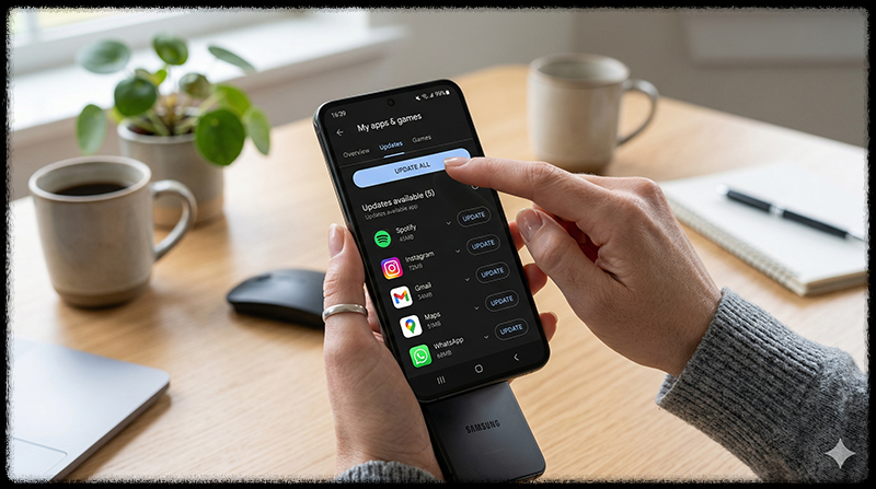 앱스토어에서 앱 업데이트를 확인하는 모습