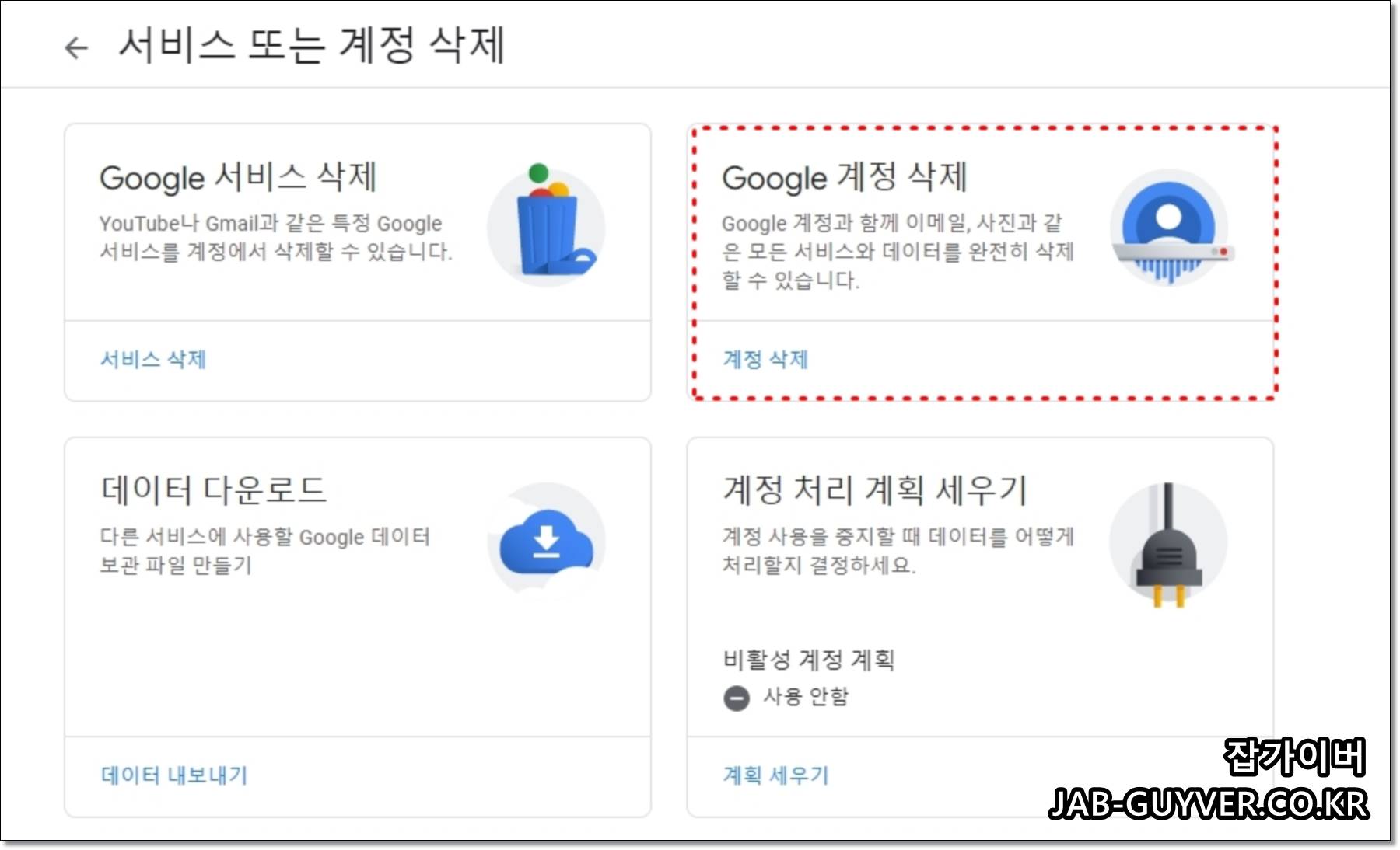 계정 삭제 전 백업 여부를 다시 확인하는 화면