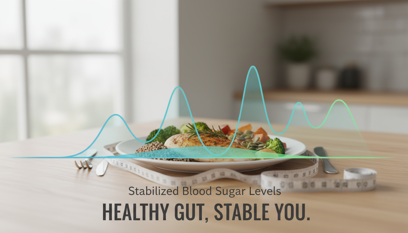 혈당 안정화와 체중 감량을 상징하는 그래프와 건강식