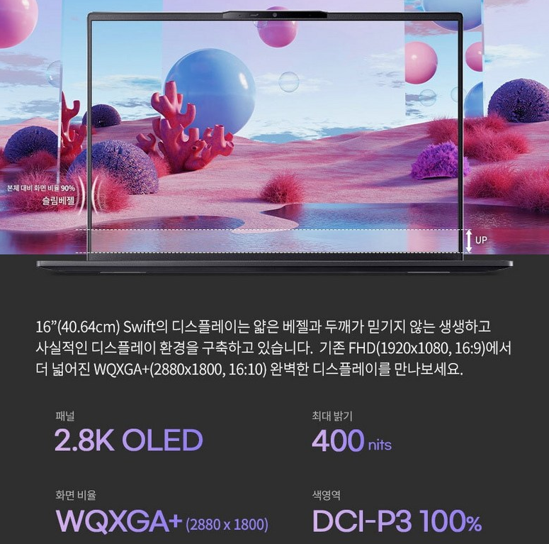 에이서 스위프트 16 AI 디스플레이