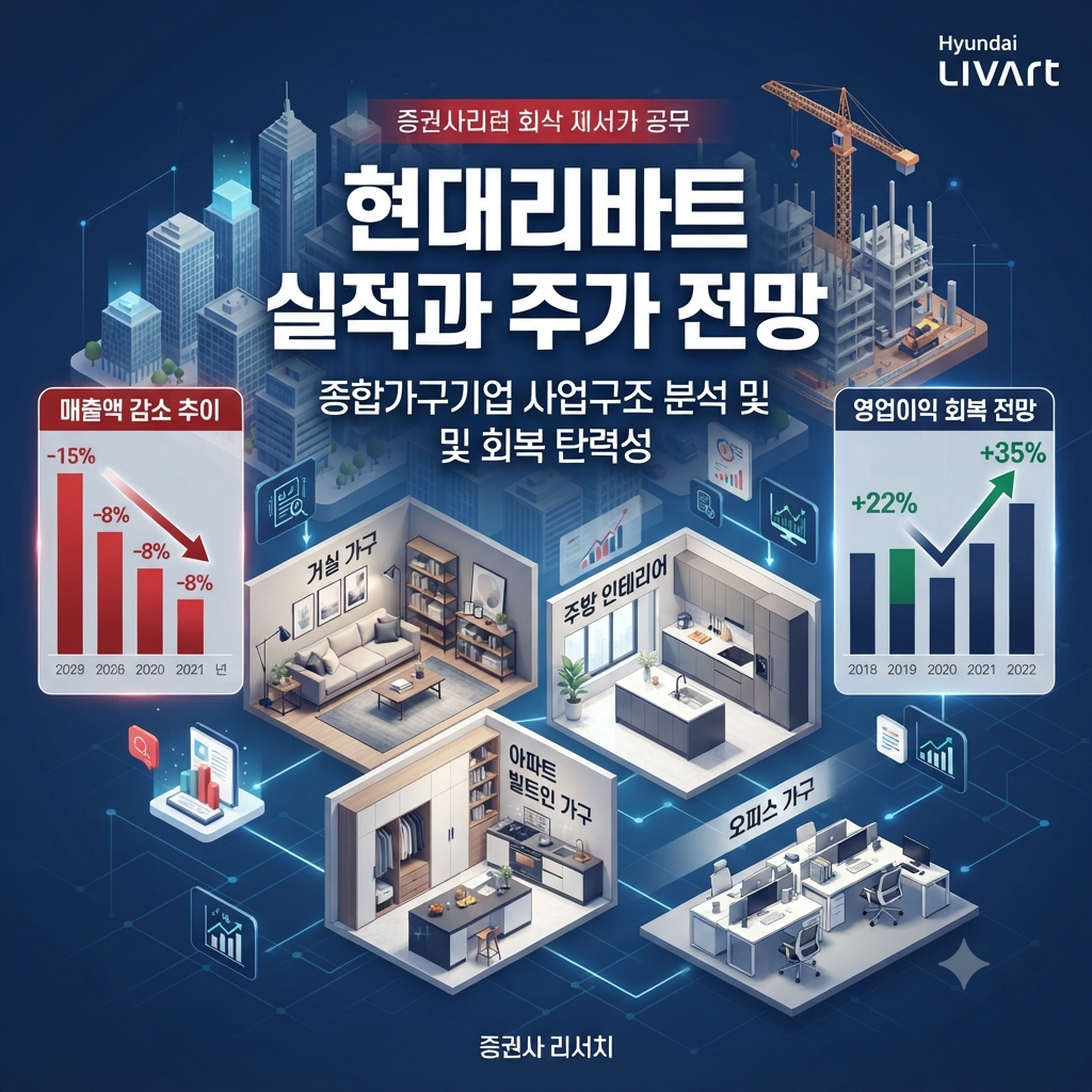 현대리바트의 B2C 가구와 빌트인 사업 및 실적 회복 가능성을 보여주는 이미지