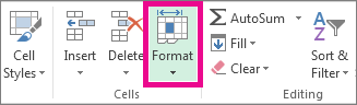 Excel 홈 탭의 Format 서식 버튼 위치