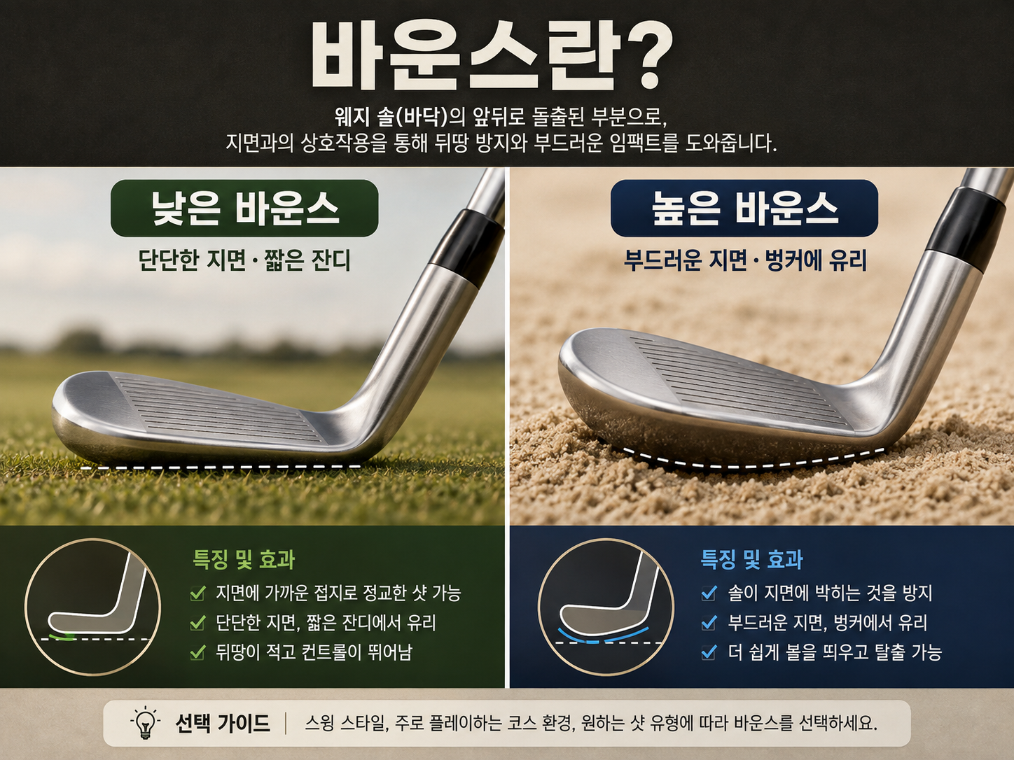 낮은 바운스와 높은 바운스 골프 웨지 차이