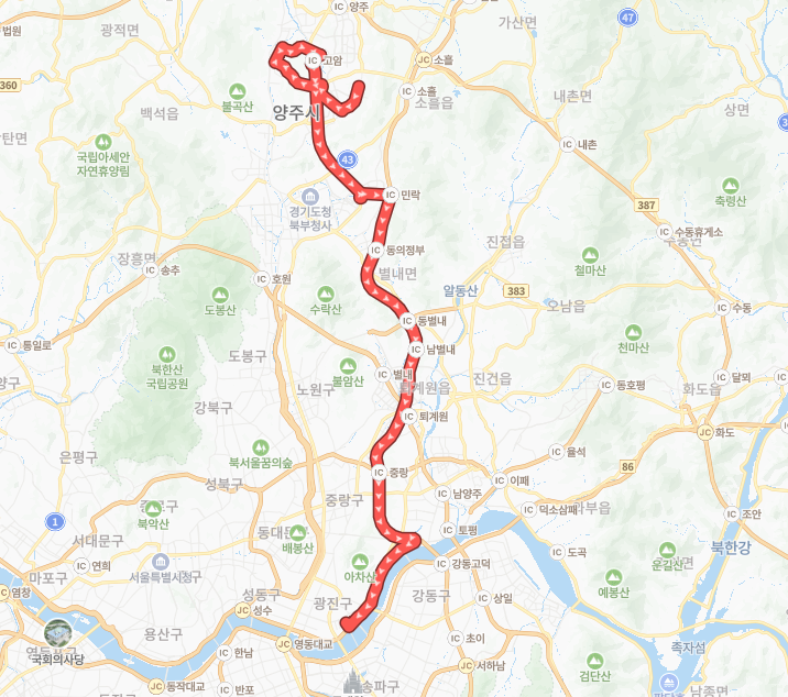 서울-양주-P9603(출근)번-버스-노선-지도