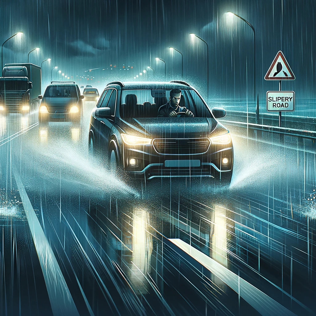 강한비에 운전이 힘든 그림