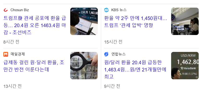 트럼프 대통령의 관세 부과 소식으로 환율 급등 기사