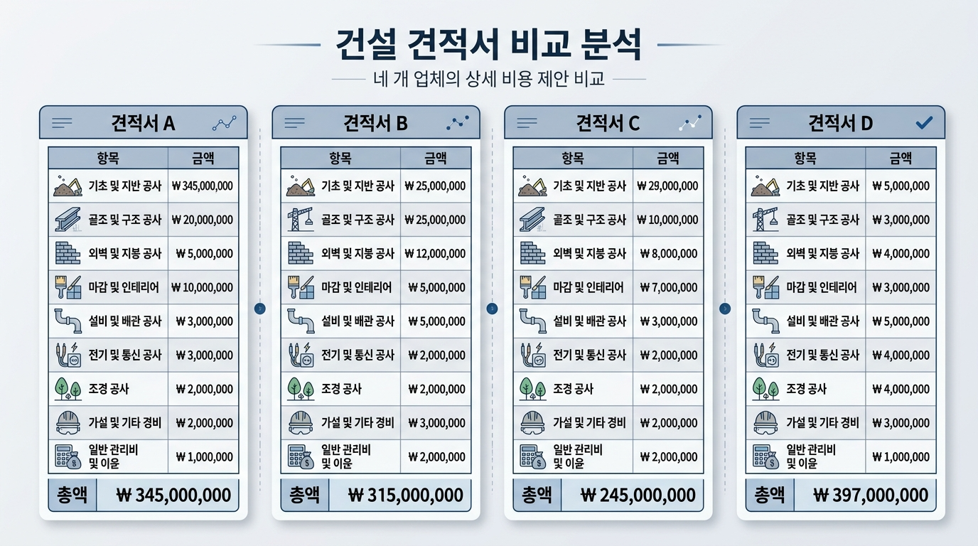 최소3개업체 이상 비교견적 내용