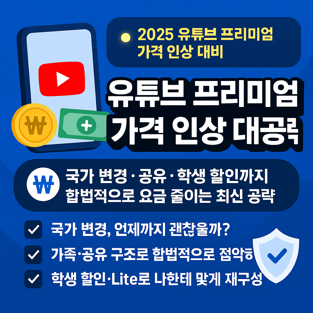 2025 유튜브 프리미엄 가격 인상 대비 &mdash; 국가 변경&middot;공유&middot;학생할인 최신 공략