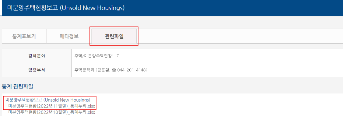 국토교통부에서 제공하는 미분양주택현황 화면