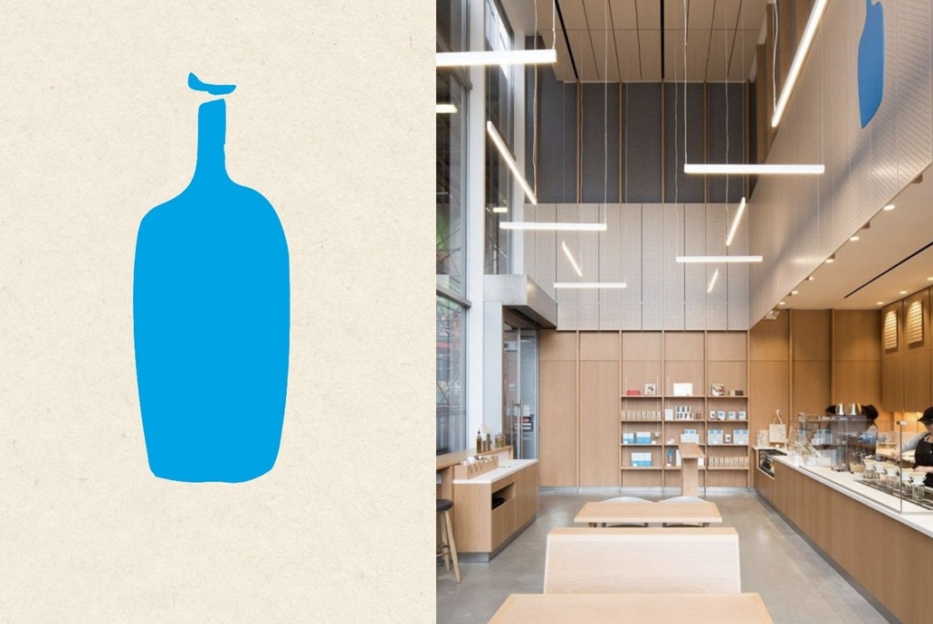 블루보틀 로고와 매장 인테리어 이미지