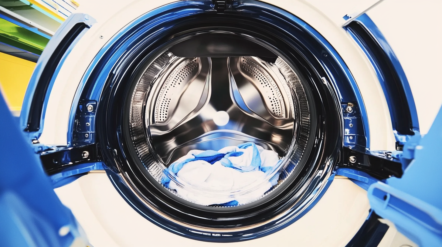 삼성 세탁기의 내부 모습으로, 넉넉한 용량과 효율적인 드럼 공간을 잘 보여줍니다.