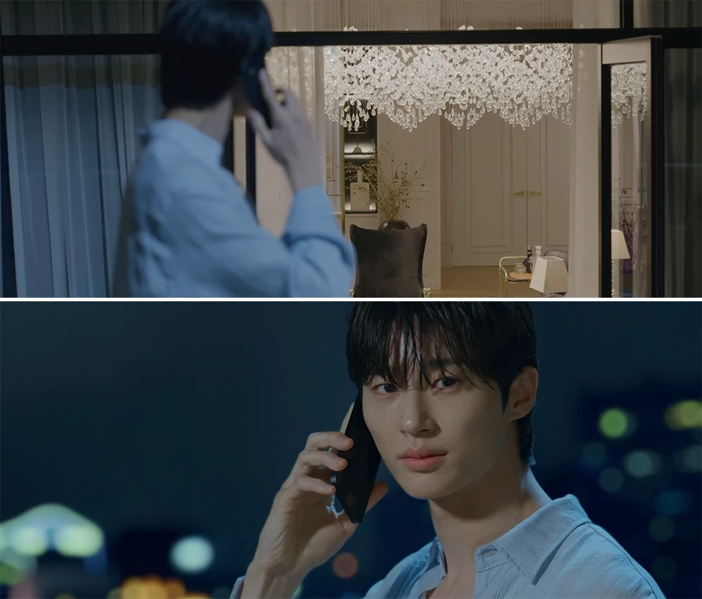 전화-통화중에-호텔에서-룸-벨소리에-돌아보는-선재