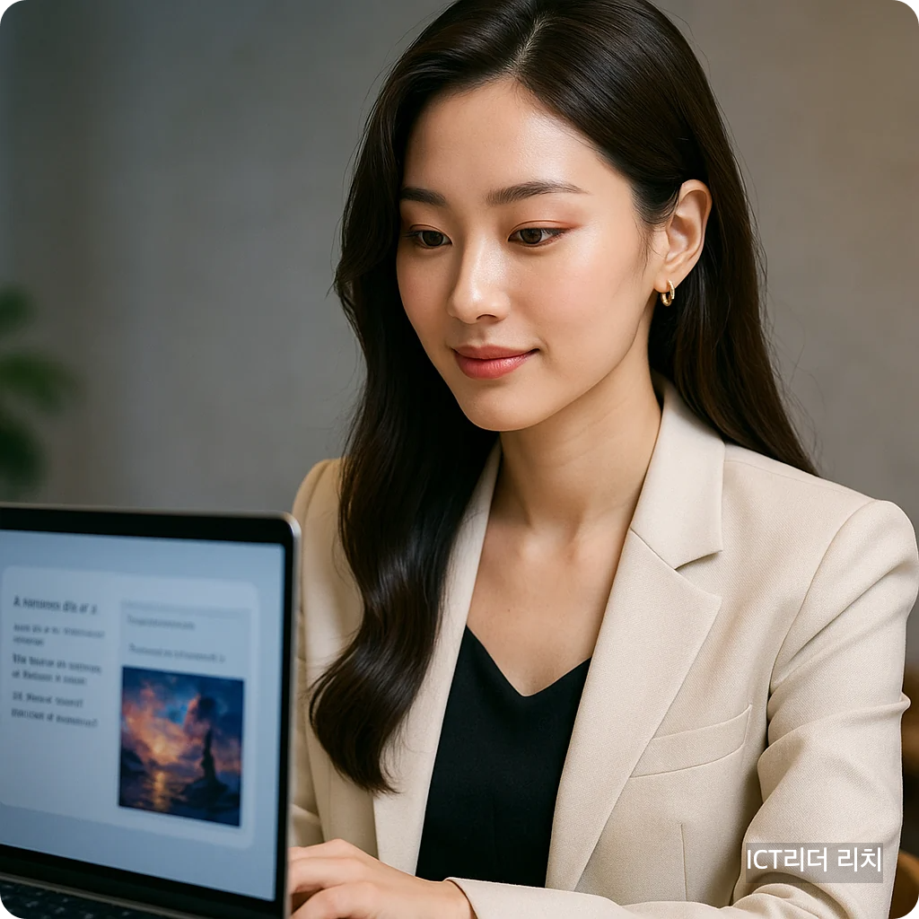 GPT 프롬프트를 확인하며 Sora2 생성 이미지를 바라보는 여성의 모습