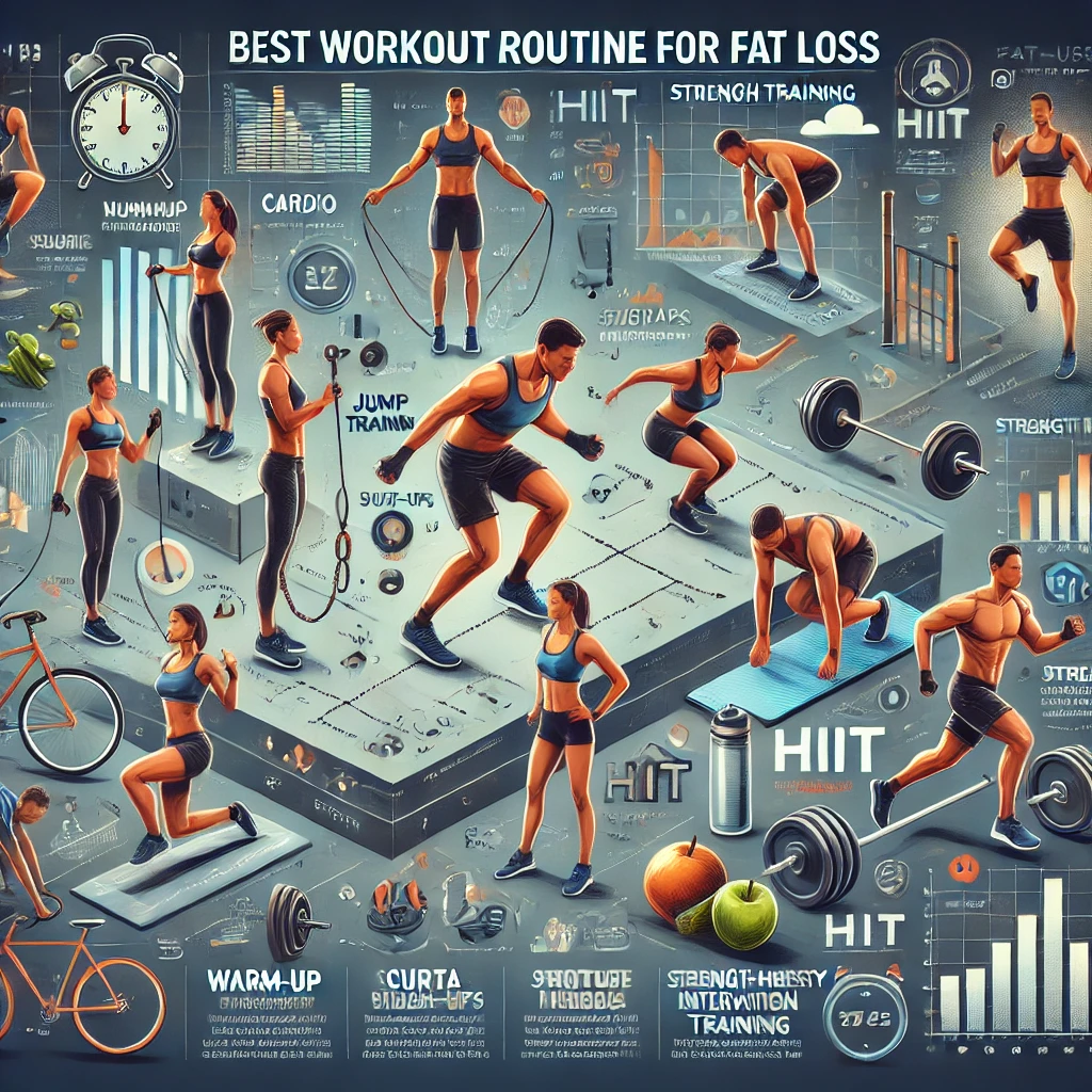 지방 감량을 위한 최고의 운동 루틴을 시각적으로 표현한 이미지