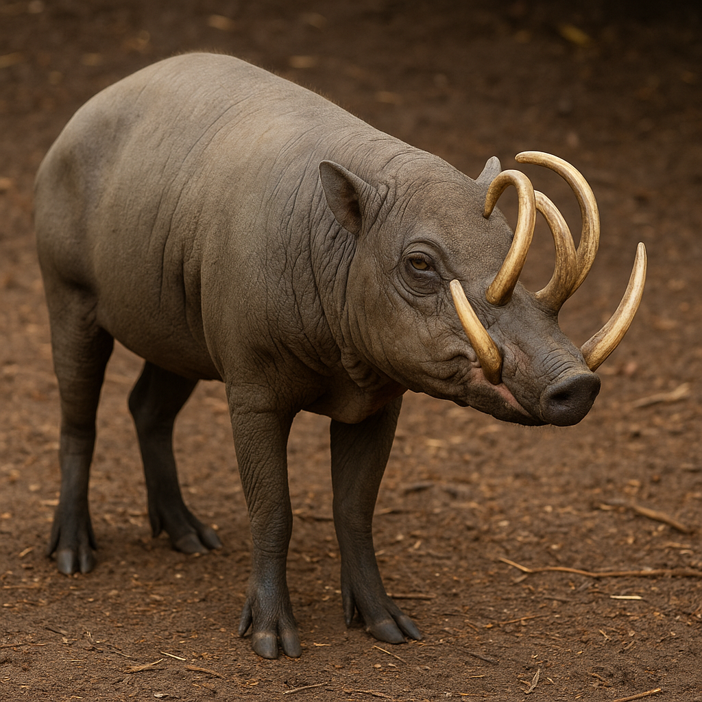 큰 어금니 모양의 뿔을 가진 바비루사(Babirusa)의 모습