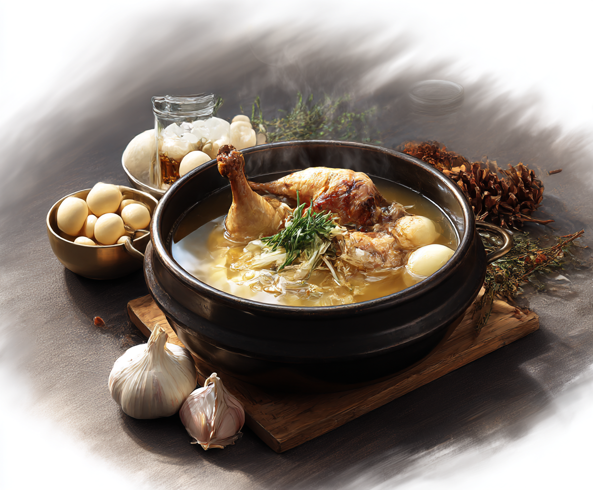 닭 사골 육수, 병아리콩, 마늘