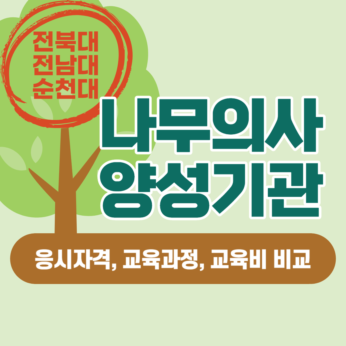 전북대, 전남대, 순천대 나무의사 양성기관 선발방법, 교육비 비교