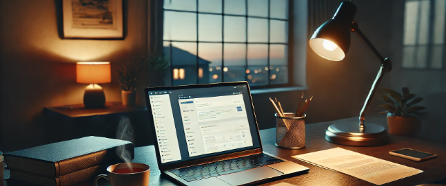 퇴근 시간에 업무를 정리하는 장면을 표현한 이미지