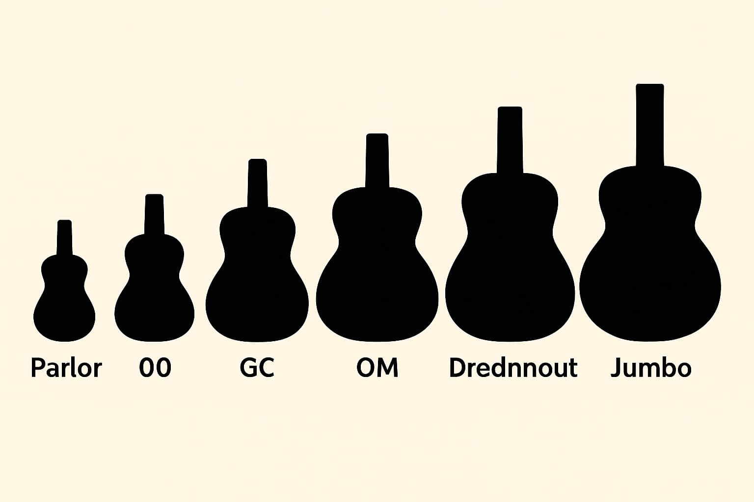 어쿠스틱 기타 바디 쉐입별 비교 이미지