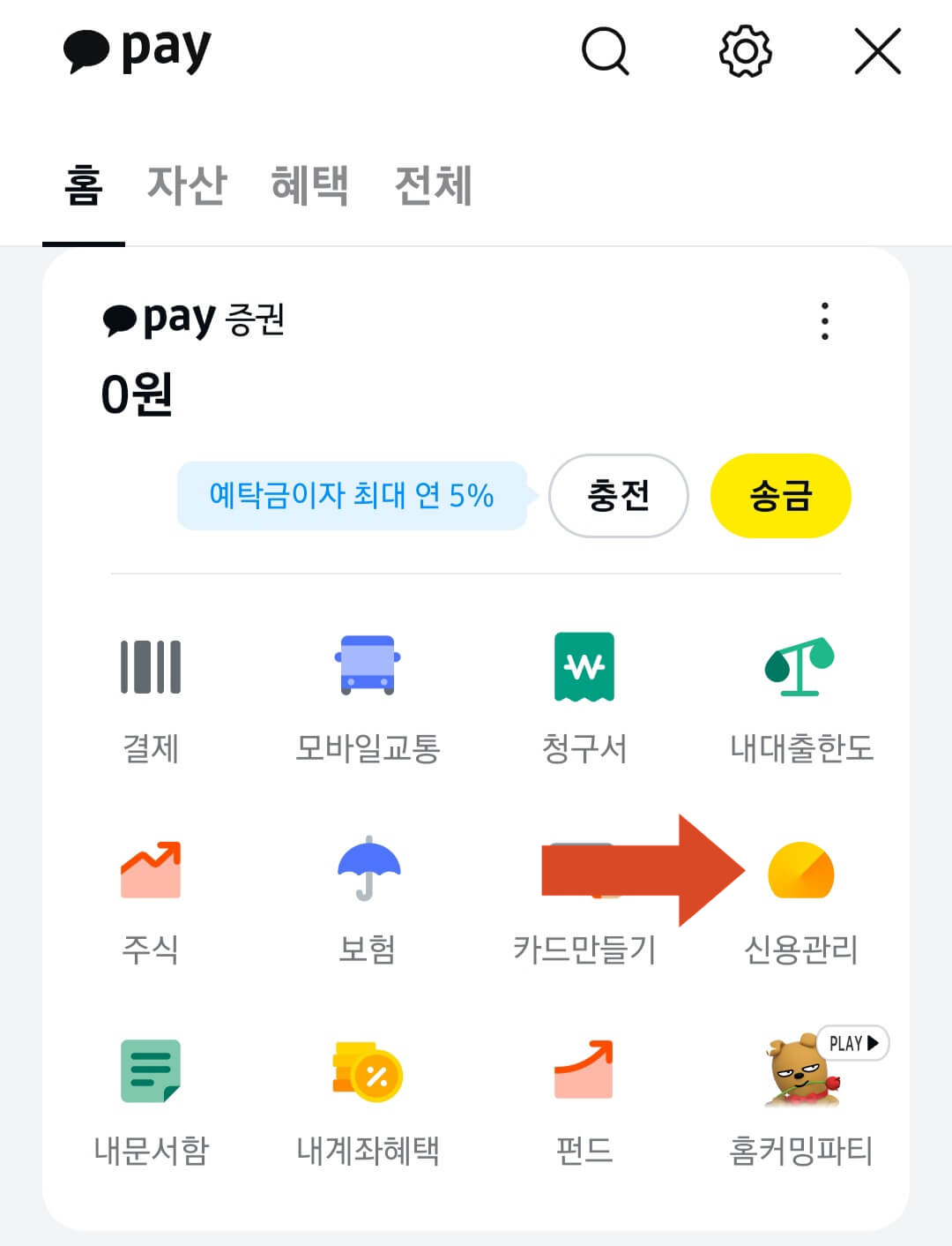 카카오페이 신용관리메뉴