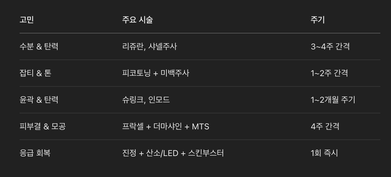 연예인 피부 시술 루틴 요약표